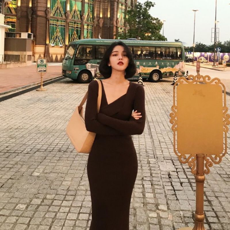 Đầm len nhung dệt kim QC