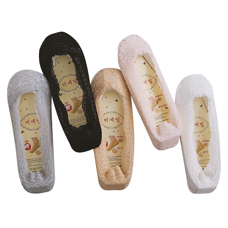 Korean Invisible Socks Ship Socks Women's Silica Gel Antiskid Socks from Pure Cotton Socks Retro Lace Ship Socks Invisible Women Socks Fashion High Quality