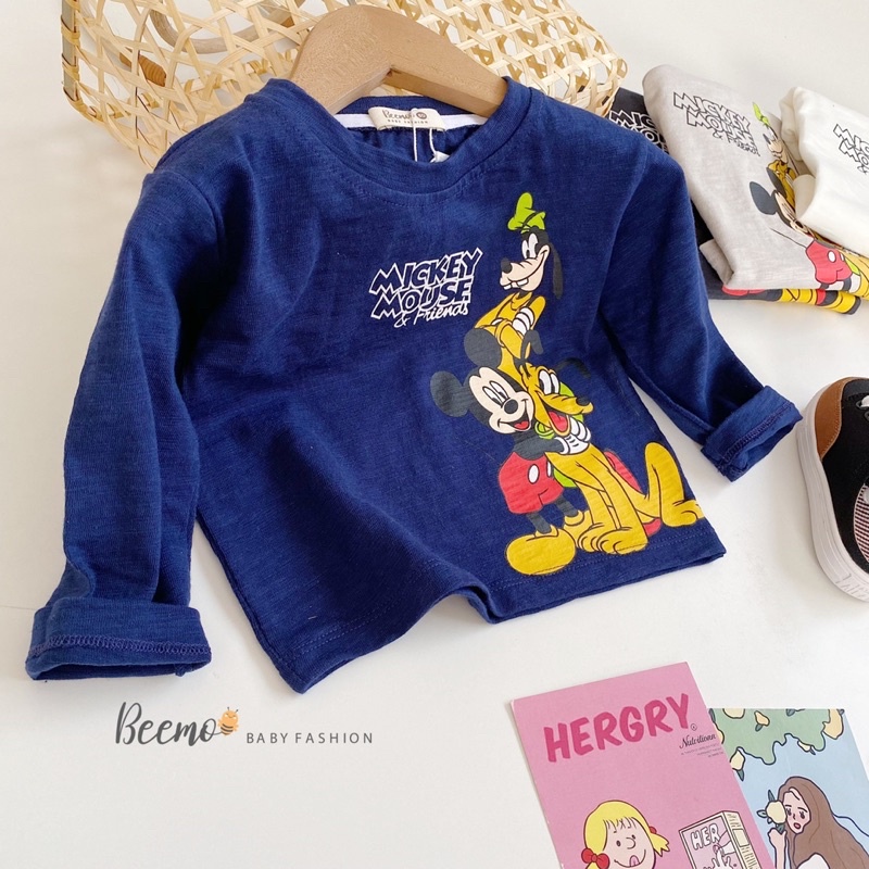 Áo thun dài tay cotton bé trai thương hiệu Beemo, hình in mickey siêu xinh