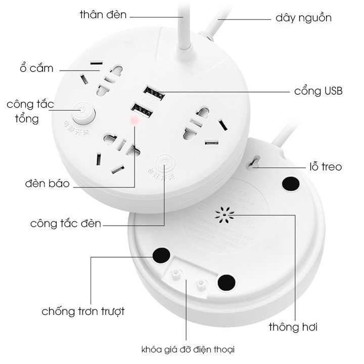 Đèn Học Để Bàn Chống Cận Có Ổ Cắm Điện Và Cổng Sạc USB đèn hỗ trợ thị lực để bàn cho học sinh