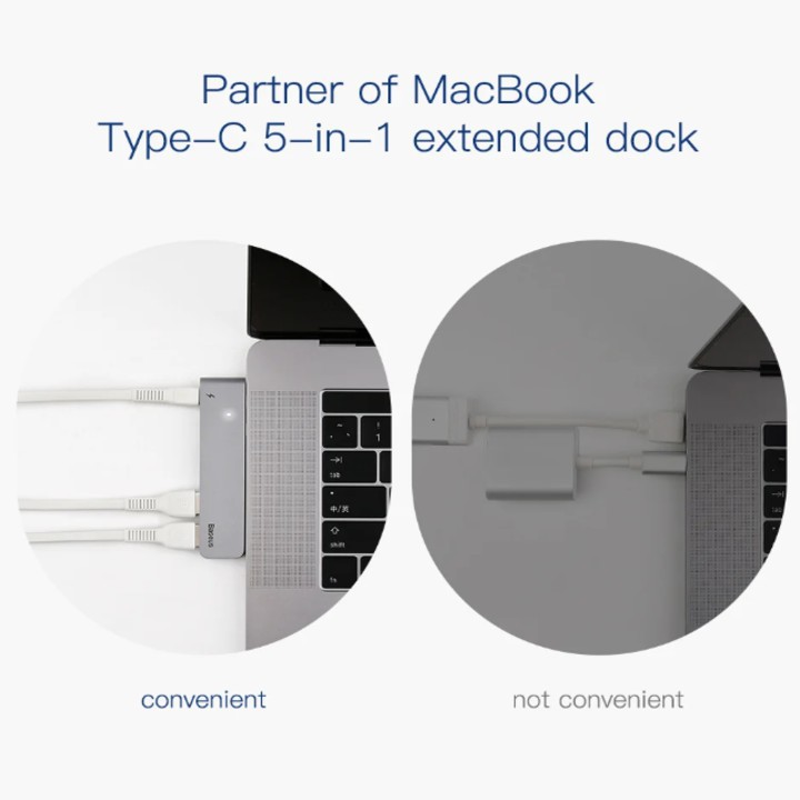 Đầu chuyển đổi Hub cao cấp 5 trong 1 dành cho máy Macbook chính hãng Baseus - Mã: CAHUB-B0G