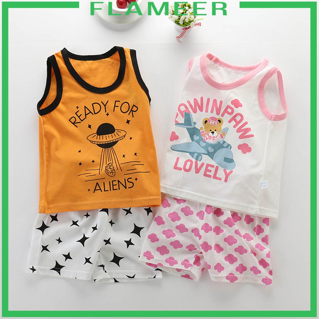 [FLAMEER] Toddler Boys Grils Tee and Shorts Set 9M-5Y Summer Outfit