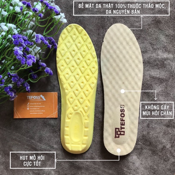 Lót giày DA THẬTTEFOSS nguyên bản thuộc thảo mộc thấm hút mồ hôi, êm chân, tăng chiều cao size 38-44