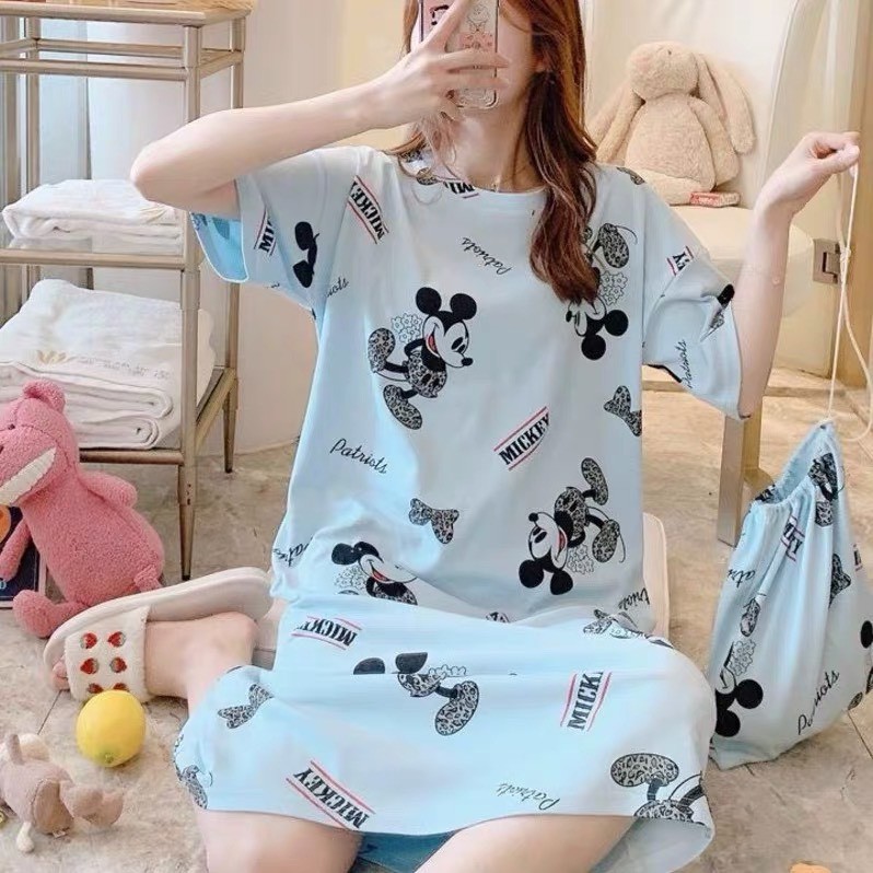 Váy mặc nhà chất cotton - Đầm ngủ Nữ dáng suông họa tiết xinh xắn Bầu Bí bon chen V285 (Không kèm túi)