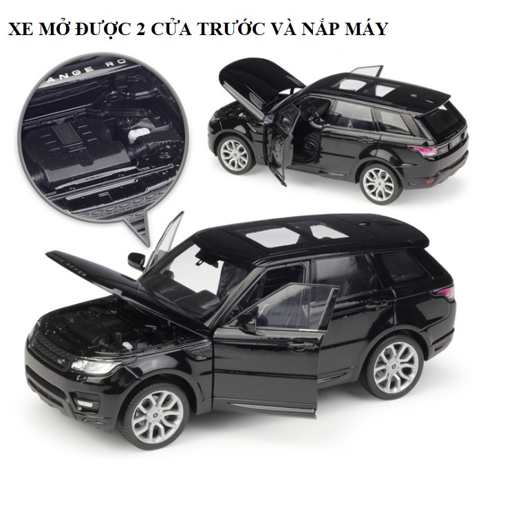 Mô hình xe ô tô Range Rover tỉ lệ 1:24 hãng Welly bằng kim loại mở được 2 cửa xe và nắp máy quà tặng đồ chơi trẻ em