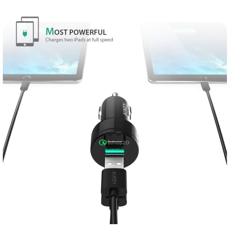 [Chính hãng] Sạc xe hơi AUKEY CCT1 Sạc nhanh QC 2.0 có 2 cổng USB