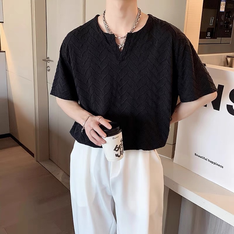 Áo Thun Tay Ngắn Cổ Chữ v Họa Tiết IELGY