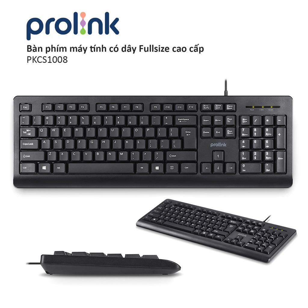 Bàn phím máy tính có dây PROLiNK PKCS1008 Fullsize cao cấp, chống thấm, độ nhạy cao dành cho PC, Laptop