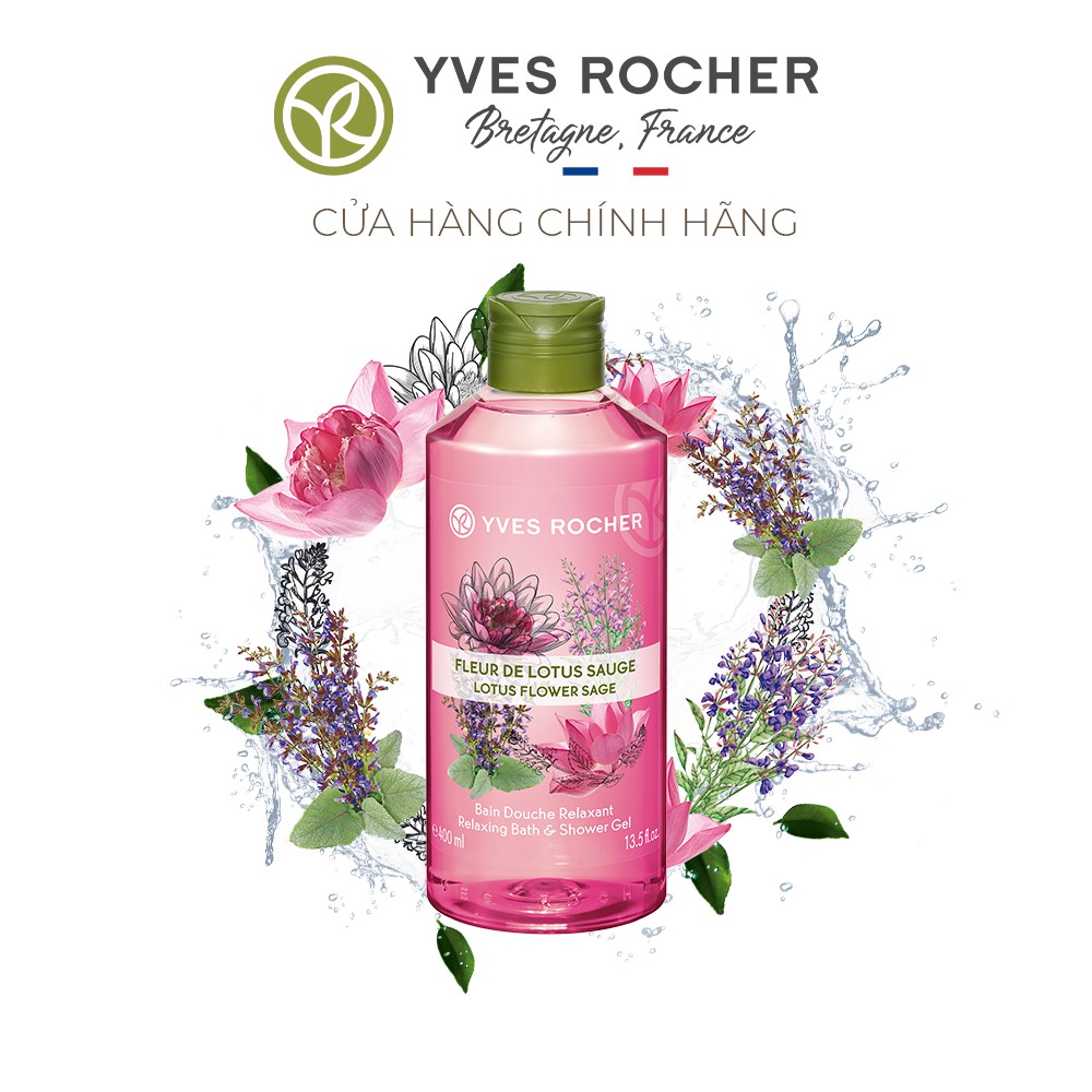 (Date 4.2022) Gel Tắm Yves Rocher Lotus Flower Sage Relaxing Bath And Shower Gel 400ml