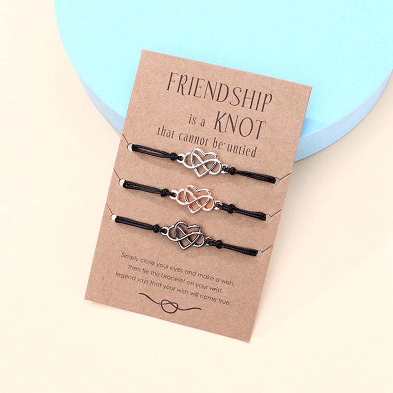 Set 3 Vòng Đeo Tay Dây Đan Phối Họa Tiết Trái Tim Thời Trang Đơn Giản