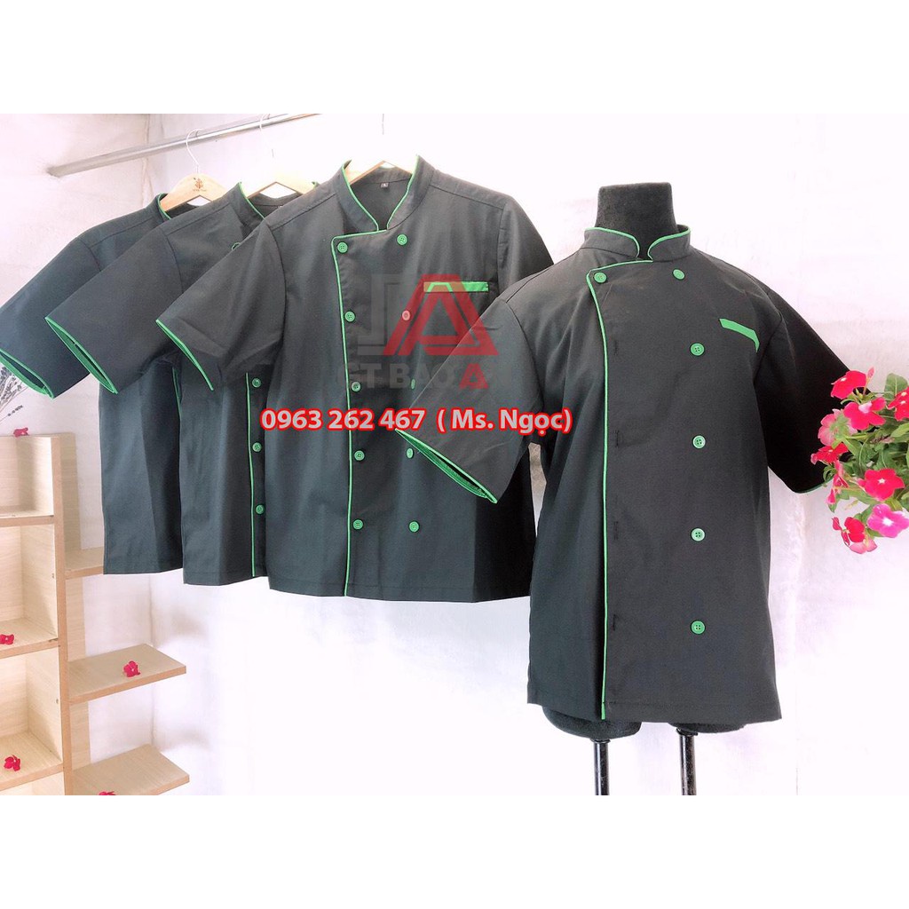 Đồng Phục Nhà Hàng Áo Bếp Màu Đỏ Cổ Đen Cho Đầu Bếp Trưởng