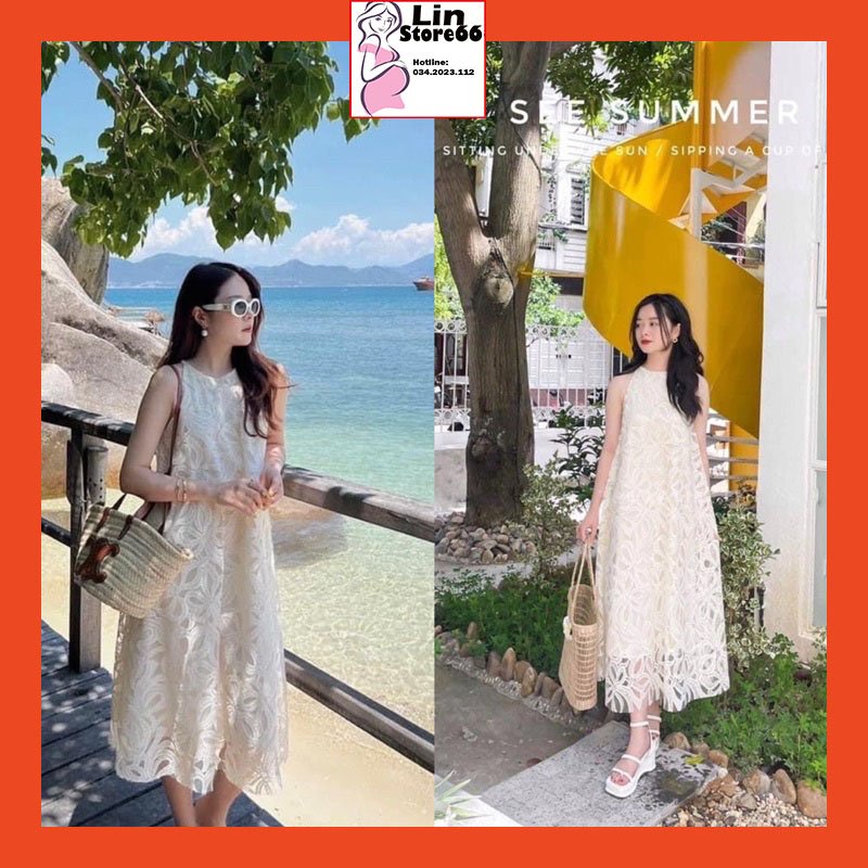 Váy Bầu Đầm Bầu 2 Dây Dáng Maxi Chất Ren Thiết Kế Xinh Xắn Đi Chơi ,Đi Làm A096 Lin Store66