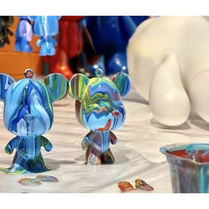 DIY / BỘ KIT GẤU ĐỔ MÀU LÀM MÓC KHOÁ GẤU BEARBRICK HIỆU ỨNG MÀU LOANG MARBEL