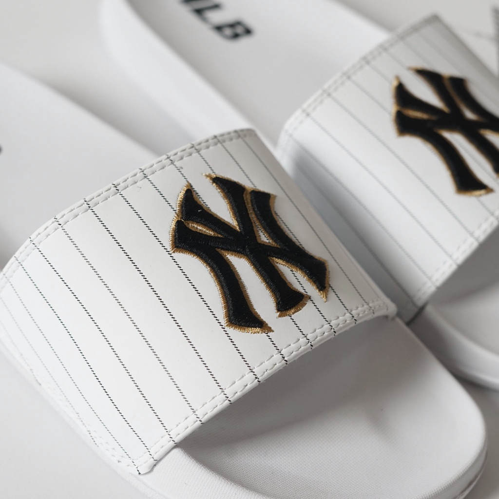 Dép quai ngang nam nữ Mlb NY sọc thêu, mang êm chân, đế bền, không trơn trượt, phù hợp mang hằng ngày