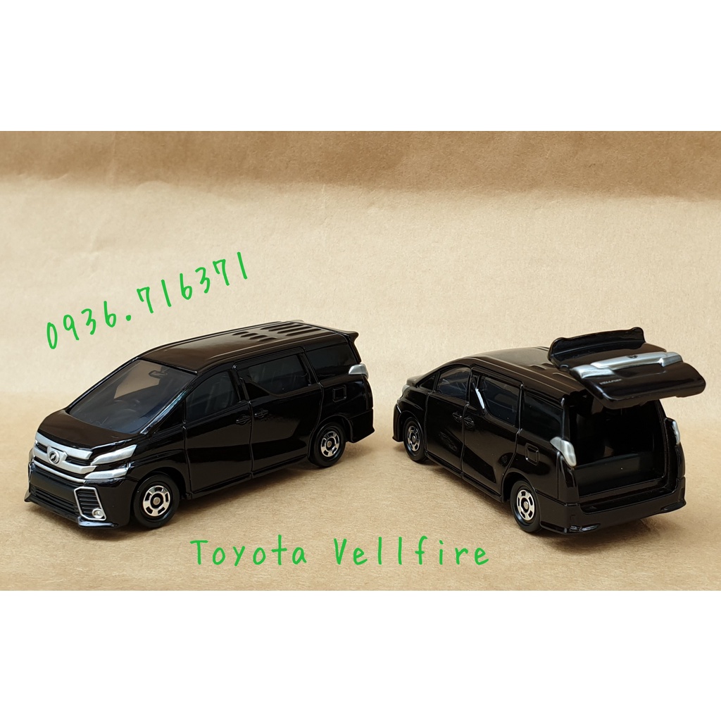 Mô hình siêu xe Toyota Vellfire màu đen mở được cốp sau tomica Nhật bản
