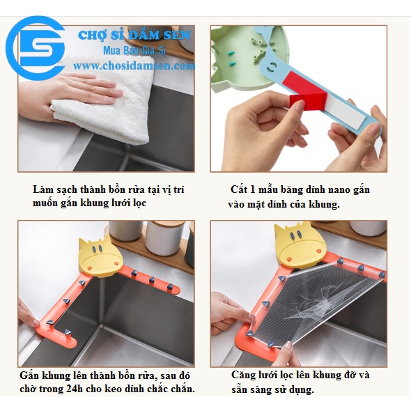 Khung giữ lưới kèm 50 lưới lọc rác loại lớn, lọc thức ăn thừa gắn bồn rửa chén,Giá treo túi chặn rác KhungLRLL50