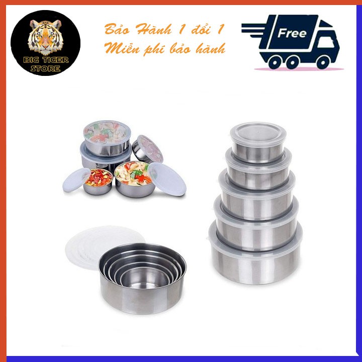 [rẻ vô địch] Combo 5 Bát Inox Có Nắp Đậy Vô Cùng Tiện Lợi