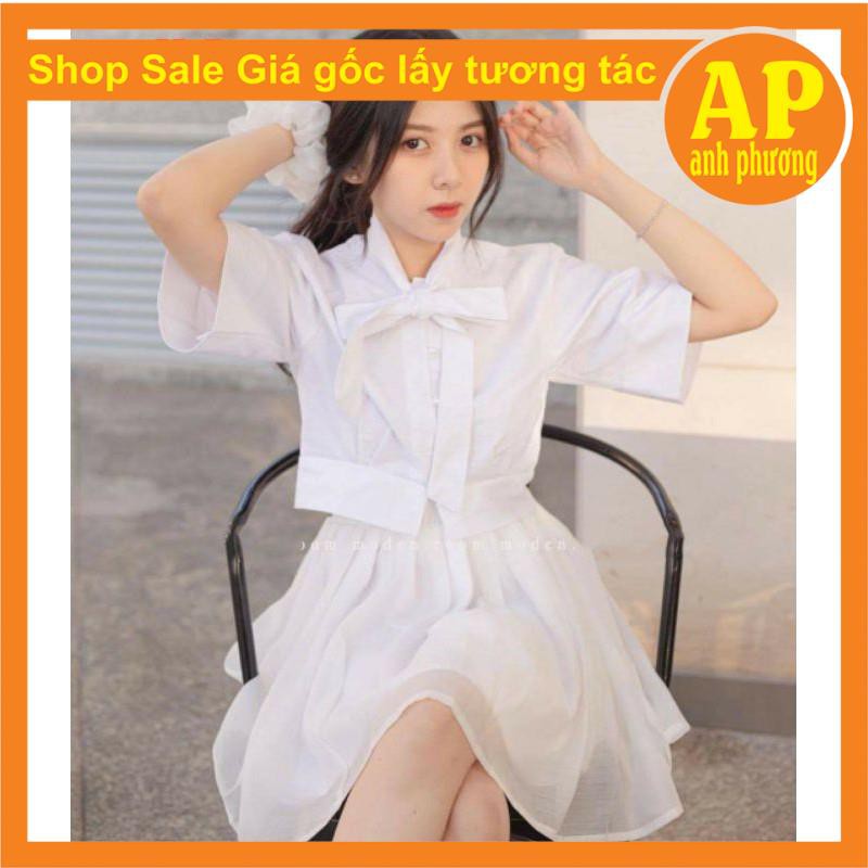 (Ảnh thật và video shop tự quay)Set váy áo Croptop Buộc nơ + Chân Váy Xòe 2 Lớp Siêu Xinh Vintage❤ Sét váy tiểu thư