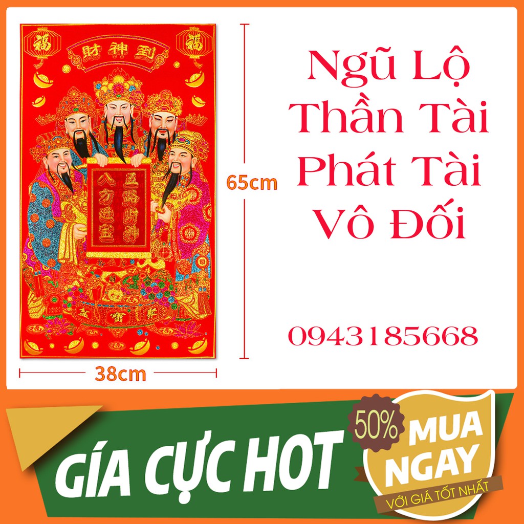 Tranh Ngũ Lộ Thần Tài - Tranh Thần Tài May Mắn - Thu Hút Vận May - Tiền Tài Thuận Lợi