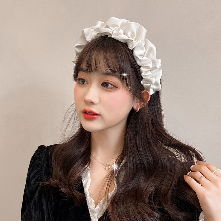 Băng Đô Cài Tóc Bản Rộng Bằng Lụa Ren Phong Cách Mới
