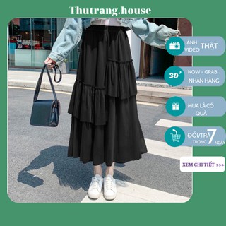 Chân váy voan màu trắng dáng dài xòe Vintage , váy mùa hè style Ulzzang Hàn quốc M01