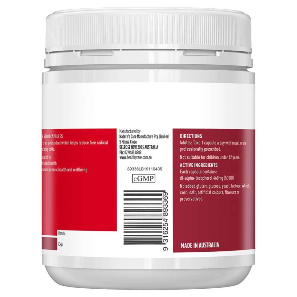 Viên Uống Đẹp Da Vitamin E Healthy Care 500IU 200 viên - Úc | Thế Giới Skin Care