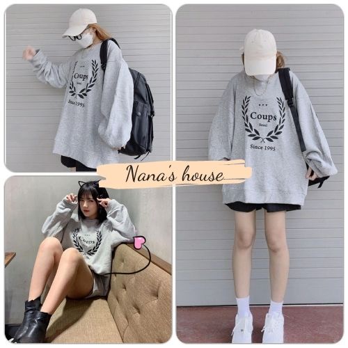 Áo Nỉ Dài Tay Bông Lúa Coups Oversize Nữ  Nana's House - FREESHIP  Sweater dáng rộng form thụng màu ghi xám trẻ trung