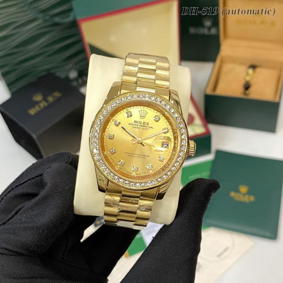 Đồng hồ nam Rolex viền đá mặt tròn chống nước, máy cơ automatic bảo hành 12m DH1519 vip63