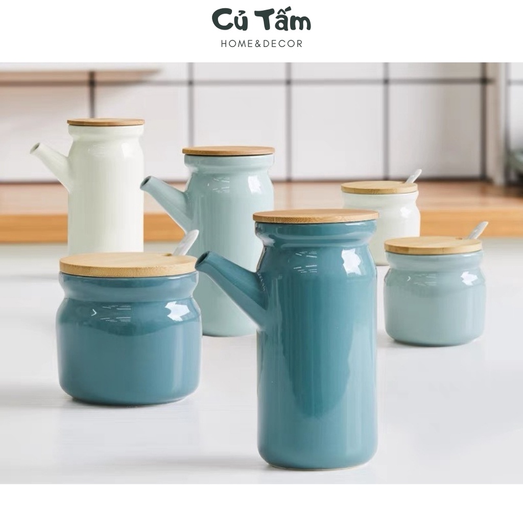 Kệ để gia vị, hủ gia vị và chai đựng dầu kèm kệ để gia vị cao cấp (set 6) - cutam.homedecor