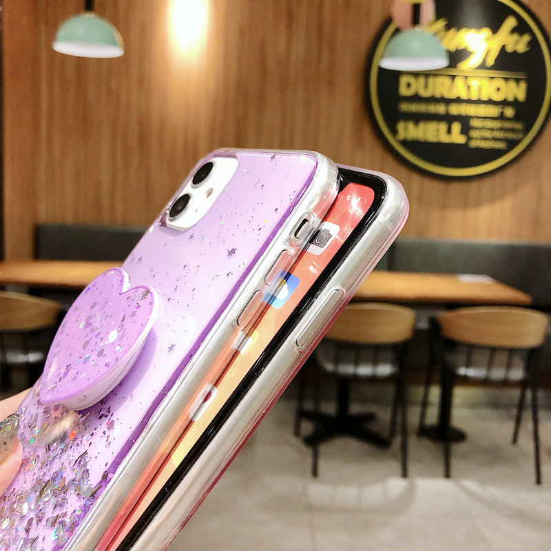 Heart stents Samsung Galaxy A20 A21S A30 A30S A31 A50 A50S A51 A70 A71 A80 A90 Transparent Glittering Star Sky with holder Soft phone case