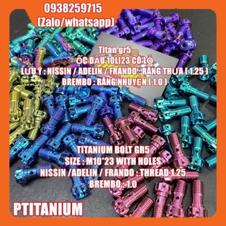 Ốc titan gr5 bắt heo dầu có lỗ 10x20 đầu probolt salaya bắt heo nisin brembo