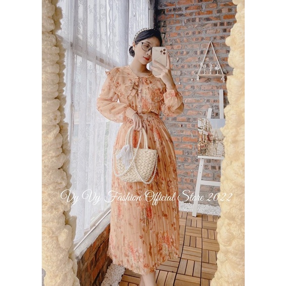 Set váy hoa chân váy dập ly vintage sang chảnh vy fashion