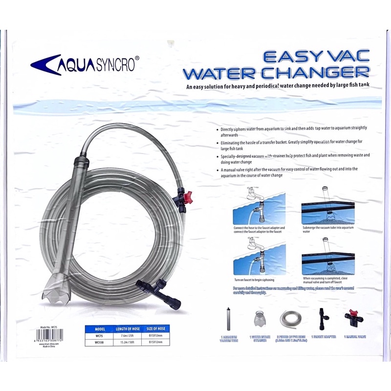 Bộ ống thay nước cho hồ cá, có van vặn Loại CAO CẤP Aqua Syncro (Chính Hãng)