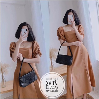 🌈[BIGSIZE] D749 MS44 ĐẦM CỔ VUÔNG XẺ TÀ