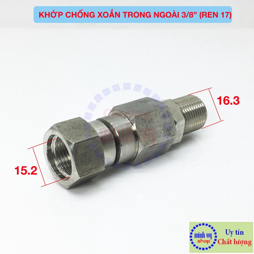 [ren 17mm] Khớp chống xoắn dây xịt của máy rửa xe áp lực cao- ren trong ren ngoài 17 mm 3/8&quot;