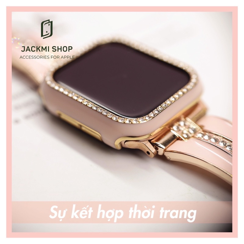 Combo dây rolex ruby và ốp viền đính đá cho Apple Watch series 1/2/3/4/5/6/SE size 38/40/42/44mm