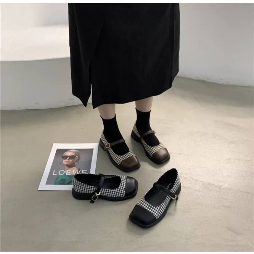Giày búp bê nữ mary janes mũi vuông quai cài lên chân cực phong cách - K8