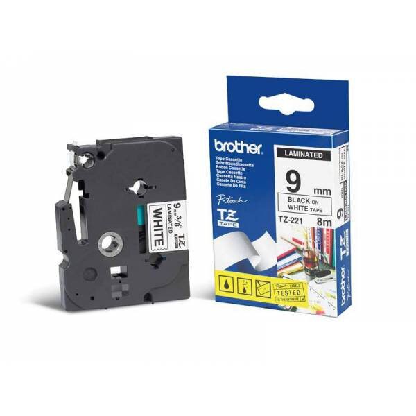 Nhãn In Brother TZe-221 Chữ Đen Trên Nền Trắng  rộng 9 mm, chiều dài 8m - Hàng Brother Việt Nam