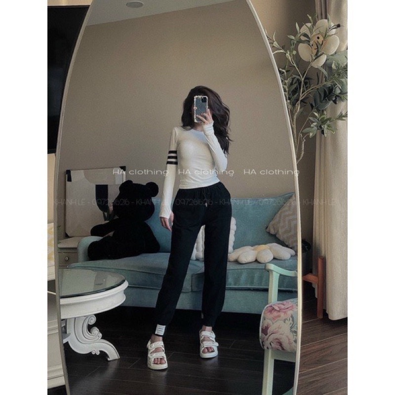 Set Bộ Nữ Dài Tay Áo Thun Dài Tay Mix Quần Cạp Chun Bo Gấu Freesize