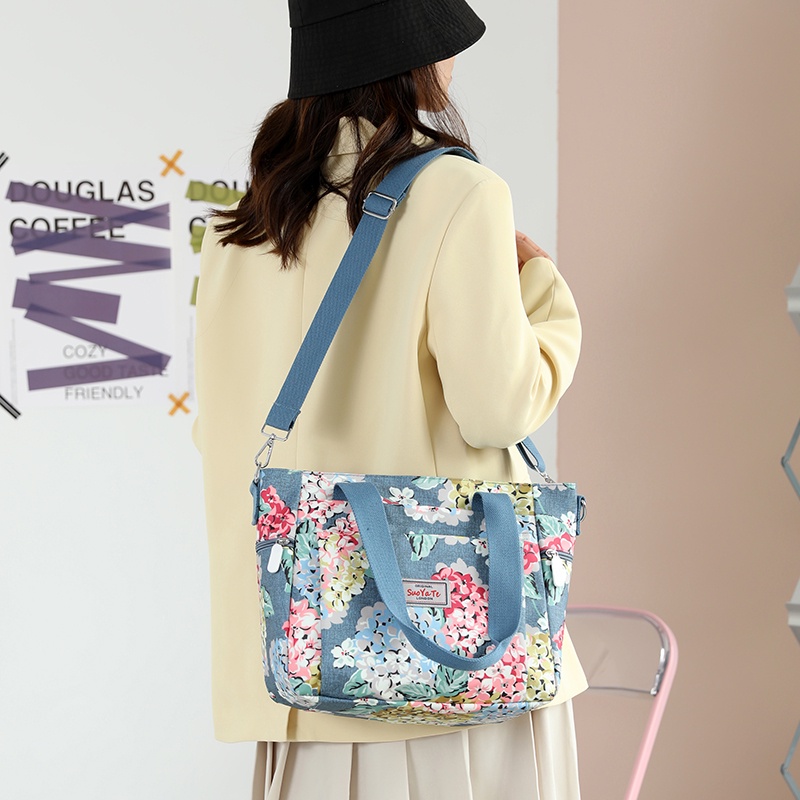 Túi Xách Vải Oxford Cỡ Lớn Nhiều Ngăn Họa Tiết Hoa Chống Thấm Nước Thời Trang Công Sở Cho Nữ