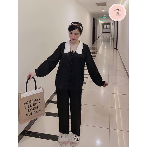 ABC BOUTIQUE | Đồ Ngủ✨ Đồ Bộ Pijama Lụa Latin Đen Tiểu Thư