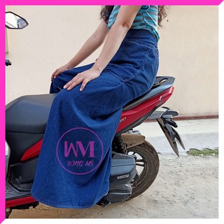 VÁY CHỐNG NẮNG NỮ XẺ TÀ Chất Liệu Jean Cao Cấp Thêu Hoa Cánh Trắng - Có chân váy dài phù hợp cả ngồi trước & ngồi sau xe