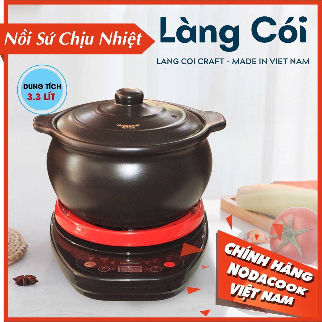 Nồi đất kho cá điện Nodacook 1.2L - 3L kèm bếp điện (Làng Cói Craft - Made in Việt Nam phân phối)