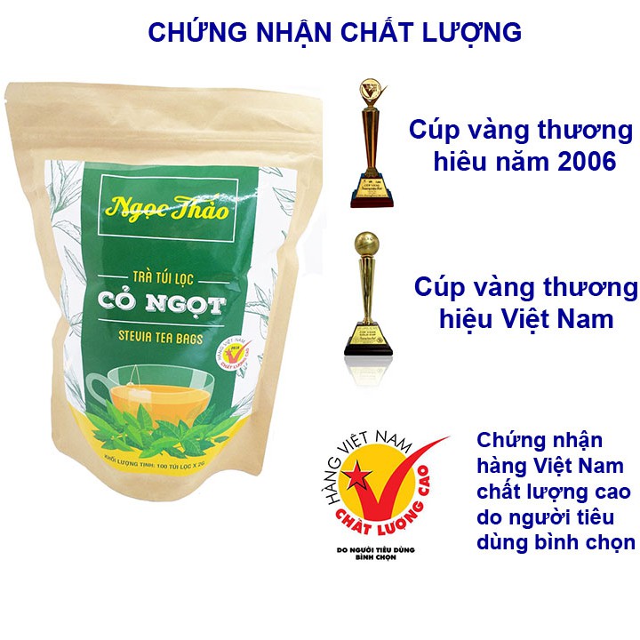 Trà cỏ ngọt túi lọc Ngọc Thảo gói 100 túi trà giảm cân tan mỡ bụng giữ dáng đặc sản Đà Lạt