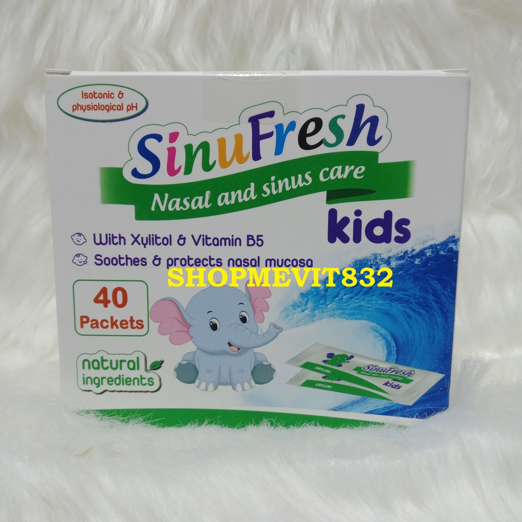 Muối rửa mũi cho bé từ 1 tuổi Sinufresh Kids, chính hãng Dược Cát Linh - hộp 40 gói