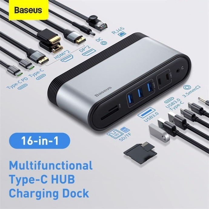 Bộ Hub cổng chuyển đổi máy tính đa năng 16 trong 1, thương hiệu Baseus CAHUB-BG0G - Bảo hành: 1 NĂM Chính Hãng {CHÍNH HÃ