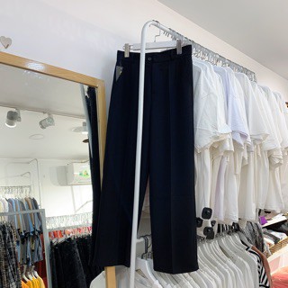 Quần ống rộng lưng cao khóa trước màu đen dáng suông đứng dài - Quần culottes ống rộng cạp cao nữ công sở chất vải mềm
