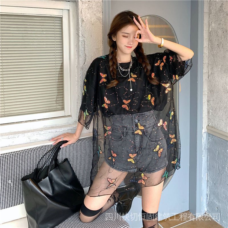 Áo Thun Ngắn Tay Giả Hai Lớp Phong Cách Hàn Quốc Dành Cho Nữ