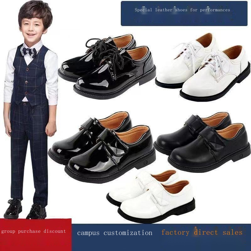 Giày Lười Nam Màu Đen &#Giày Da Đế Mềm Màu Trắng Đen Phong Cách Anh Quốc Cho Bé 039; S