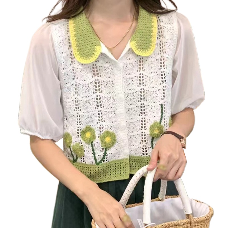 Áo Croptop Đan Móc Tay Phồng Thời Trang Cho Nữ